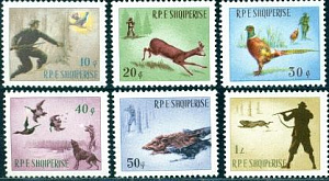 Албания, Птицы, Звери. Собаки, Охота, 1965, 6 марок. дефекты клея